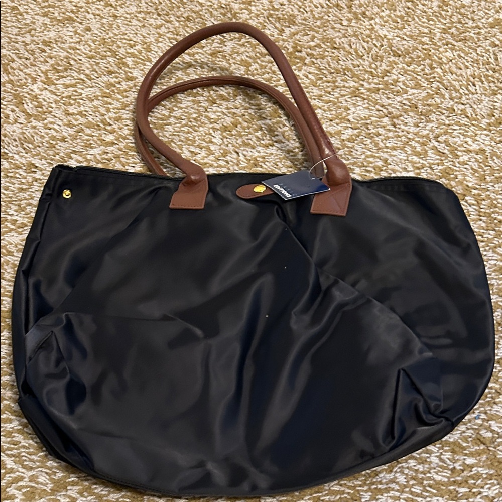 Basic Editions Black Tote with Brown Handles